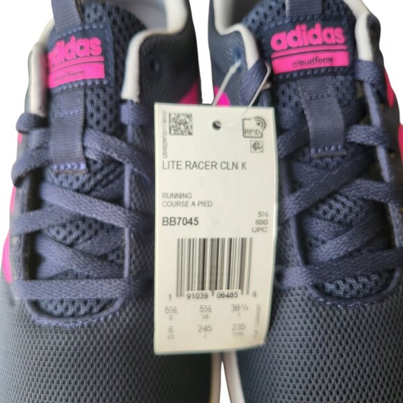 Adidas Lite Racer CLN Cloudfoam Running Shoes Navy Blue Pink Womens 6 NEW - Picture 10 of 12